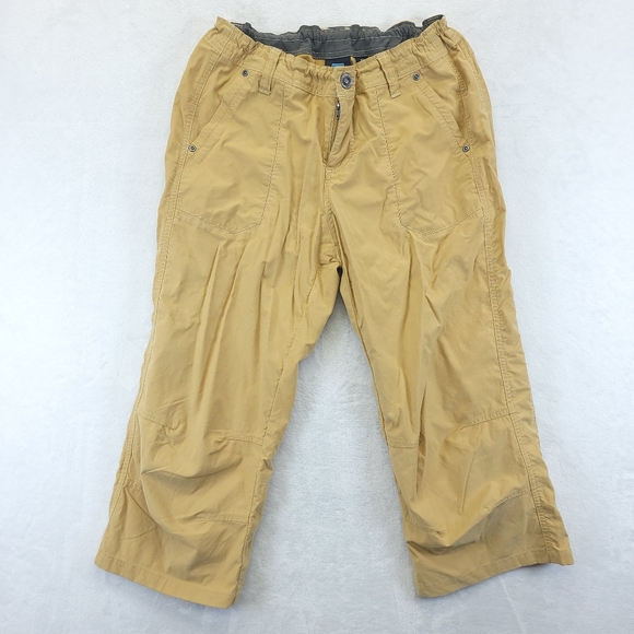 KUHL Pants Womens 10 Crop Mustard Mid Rise Embroidered Flowers Hiking Outdoor - Picture 2 of 9
